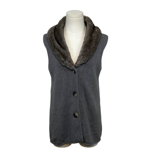 J. Jill Gray Knit Vest With Faux Fur Collar Womens Cotton & Angora Blend Size S - Picture 1 of 6
